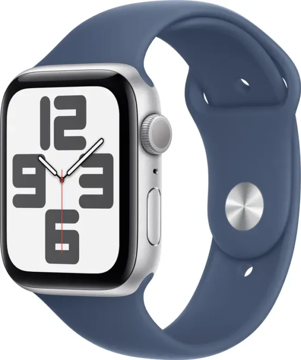 Apple Watch SE GPS 44mm Silver Aluminium with Denim Sport Band  ( Free Size) - Image 2